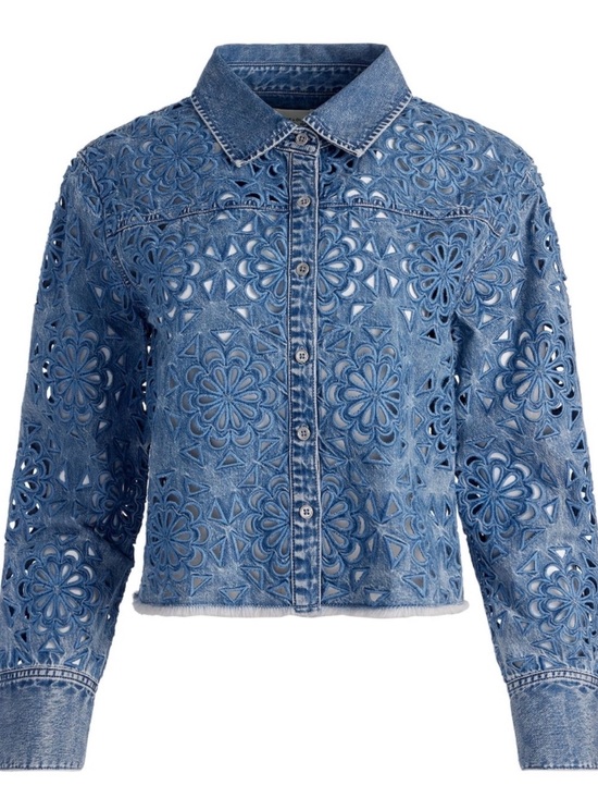 Alice + Olivia Tops - Alice and olivia Blue Floral Cutout Denim shirt jacket